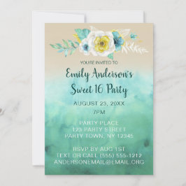 トロピカルフローラビーチテーマスウィート16誕生日 招待状