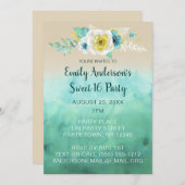 トロピカルフローラビーチテーマスウィート16誕生日 招待状 (正面/裏面)