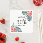 トロピカルフローラピンクアンスリウム&モンステラ誕生日 スタンダードカクテルナプキン (インサイチュ)