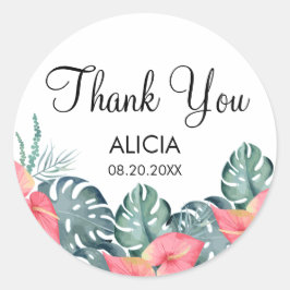 トロピカルフローラピンクアンスリウム&モンステラ ラウンドシール