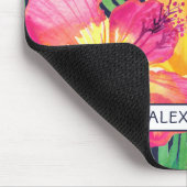 トロピカルフローラピンクハイビスカスプルメリアネイビーカスタム マウスパッド (コーナー)