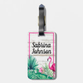 トロピカルフローラピンクフラミンゴクラシックスファンシークリプト ラゲッジタグ (裏面縦)