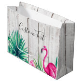 トロピカルフローラピンクフラミンゴファミリーネームビーチ ラージペーパーバッグ (正面アングル)