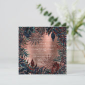 トロピカルフローラファーンリーフフレーム銅ティール(緑がかった色)海軍 招待状 (スタンド正面)