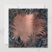 トロピカルフローラファーンリーフフレーム銅ティール(緑がかった色)海軍 招待状 (裏面)