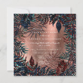 トロピカルフローラファーンリーフフレーム銅ティール(緑がかった色)海軍 招待状 (正面)
