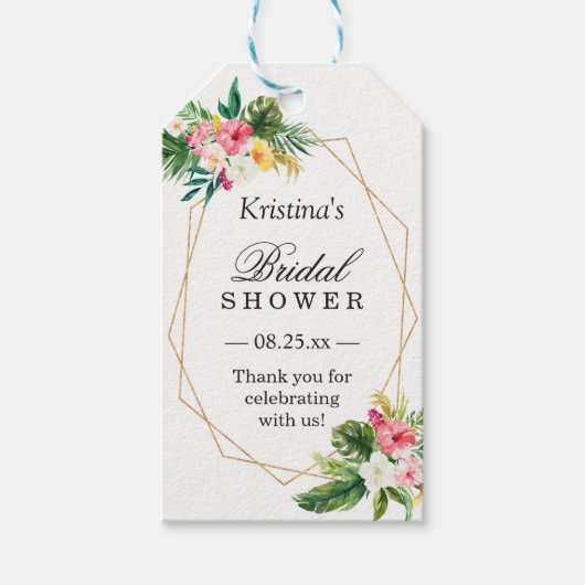 トロピカルフローラフラミンゴブライダルシャワーありがとう ギフトタグ (正面)