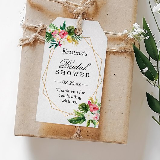 トロピカルフローラフラミンゴブライダルシャワーありがとう ギフトタグ