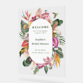 トロピカルフローラフレームブライダルシャワーへようこそ アクリルサイン (傾斜)