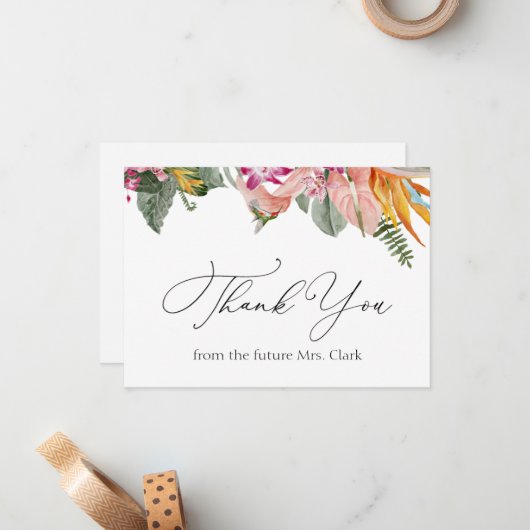 トロピカルフローラブライダルシャワーありがとう ノートカード (正面/裏面インサイチュ)