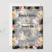 トロピカルフローラブラックブライダルシャワー 招待状 (正面)
