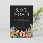 トロピカルフローラブラック日付の保存 招待状 (スタンド正面)