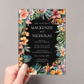 トロピカルフローラブラック結婚式招待状 アクリル招待状 (インサイチュ (ポータブル))