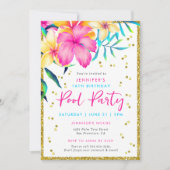 トロピカルフローラプールパーティー誕生日招待状 招待状 (正面)