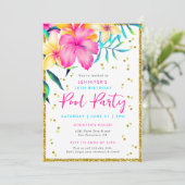 トロピカルフローラプールパーティー誕生日招待状 招待状 (スタンド正面)