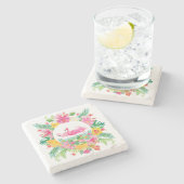 トロピカルフローラリース&ピンクフラミンゴ ストーンコースター (横)