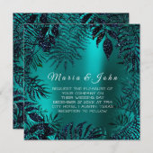 トロピカルフローラリーフグリッターガーデンブルーネイビーティール(緑がかった色) 招待状 (正面/裏面)