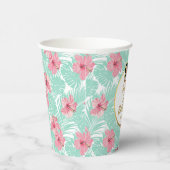 トロピカルフローラルアウ（ハワイ式宴会）パームツリー、誕生日写真 紙コップ (右)