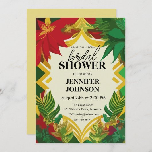 トロピカルフローラレゲエブライダルシャワー招待 招待状 (正面/裏面)
