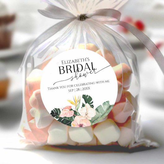 トロピカルフローラ感謝していブライダルシャワーユーステッカー ラウンドシール