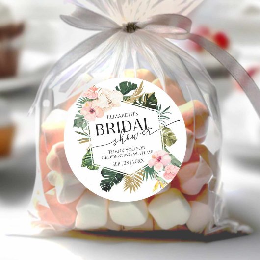 トロピカルフローラ感謝していブライダルシャワーユーステッカー ラウンドシール