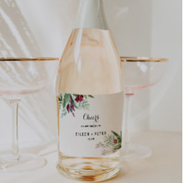 トロピカルフローラ結婚グリーンリーきらめくズワインラ スパークリングワインラベル