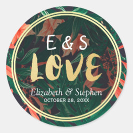 トロピカルフローラ金ゴールド結婚フレームの感謝 ラウンドシール