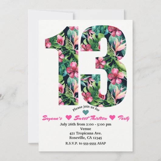 トロピカルフローラ13 13thバースデーパーティーへの招待 招待状 (正面)