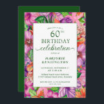 トロピカルフローラ60th Birthday Partyへの招待 招待状<br><div class="desc">明るい熱帯エレガントフローラ60番目のバースデーパーティ招待状エレガントは、ジャスミン葉、ハイビスカス、プルメリア、パラダイスの鳥や熱帯のなどモダン、熱帯水色の花を持つ。背中は熱帯の島の緑。あなたの贅沢なお祝いやルアウ（ハワイ式宴会）に最適。年は簡単に変えられる。おもし問い合わせ先は連絡cedarandstring@gmail.comでお問い合わせ。</div>