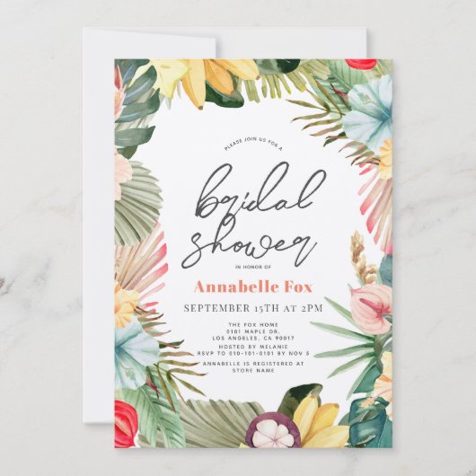 トロピカルフローラ&フルーツウォーターカラーブライダルシャワー 招待状 (正面)