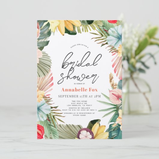 トロピカルフローラ&フルーツウォーターカラーブライダルシャワー 招待状 (スタンド正面)