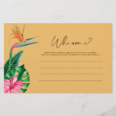 トロピカルフローラ – 私は誰ブライダルシャワーゲーム 便箋 (正面)