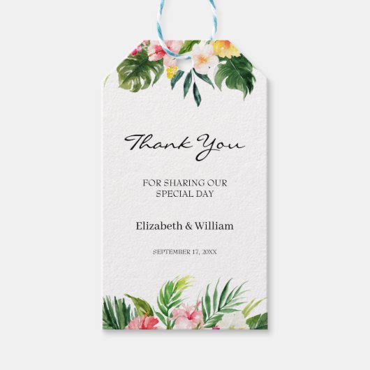 トロピカルフローラ&葉結婚式の引き出物サンキュー ギフトタグ (正面)