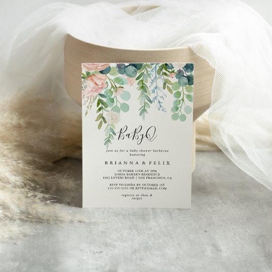 トロピカルフローラBabyQベビーシャワーバーベキュー 招待状