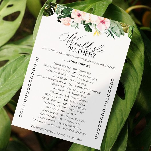 トロピカルブライダルシャワーは彼女はむしろゲームカード 招待状