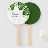 トロピカルブライダルシャワーグリーンリースクリプトウォーターカラー ハンドファン (正面&裏面)