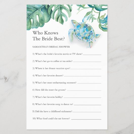 トロピカルブライダルシャワーゲームズ新婦を知っている チラシ (正面)