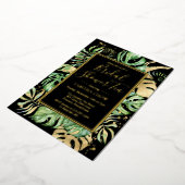 トロピカルブライダルシャワーティーパーティーブラック&ゴールドフォイル 箔招待状 (回転した状態)