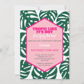 トロピカルブライダルシャワーワイルドピンクグリッターモンステラ 招待状 (正面)