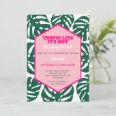 トロピカルブライダルシャワーワイルドピンクグリッターモンステラ 招待状 (スタンド正面)