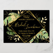 トロピカルブライダルランチョンシャワーブラック&金ゴールド 箔招待状 (正面)