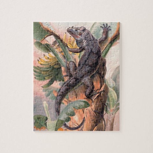 トロピカルブラックイグアナ、ヴィンテージ ワイルド爬虫類動物 ジグソーパズル (縦)