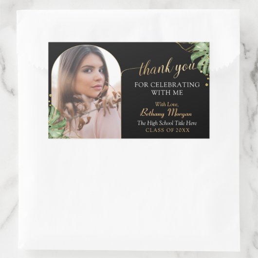 トロピカルブラック金ゴールドアーチグラード写真卒業 長方形シール (バッグ)