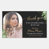 トロピカルブラック金ゴールドアーチグラード写真卒業 長方形シール (正面)