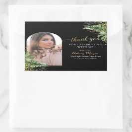 トロピカルブラック金ゴールドアーチグラード写真卒業 長方形シール