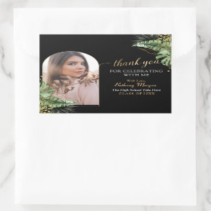 トロピカルブラック金ゴールドアーチグラード写真卒業 長方形シール