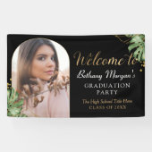 トロピカルブラック金ゴールドアーチ写真卒業へようこそ 横断幕 (横)