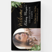 トロピカルブラック金ゴールドアーチ写真卒業へようこそ 横断幕 (縦)