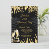 トロピカルブラック金ゴールドパームスシャンパンバースデーパーティー 招待状 (スタンド正面)