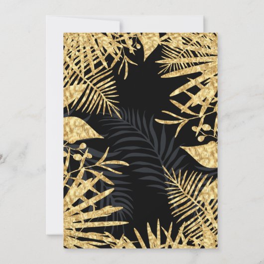 トロピカルブラック金ゴールドパームスシャンパンバースデーパーティー 招待状 (裏面)